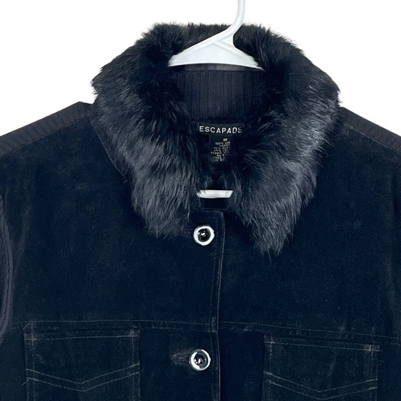 Escapade 100% Genuine Suede Front with Rabbit Hair Collar Women’s Black Jacket - Picture 3 of 9